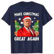 Make Christmas Great Again Funny Santa MAGA Men Xmas T-Shirt Novelty Gift Humorous Ugly Christmas Sweater Saying Tee Y2k Top