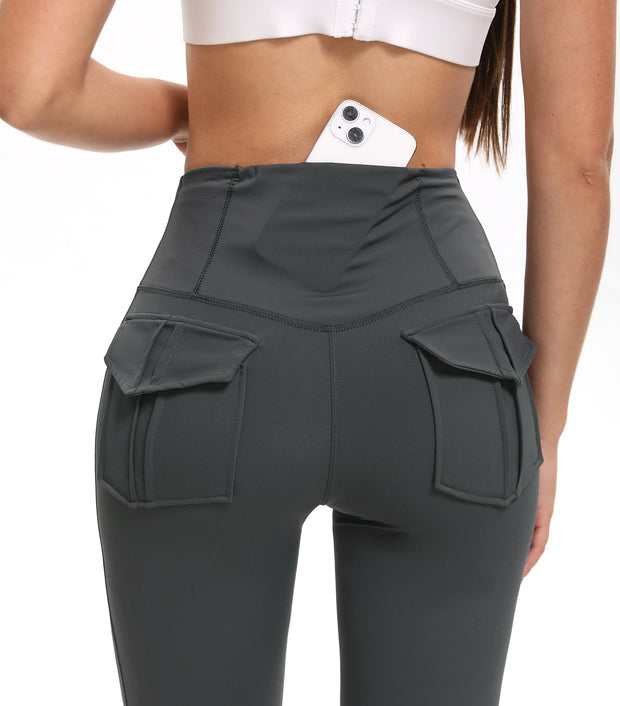Women's Flare Leggings with Pockets Soft Cargo style Yoga Pants High Waist Gym Slim Pants Fitness and Body Building Sportwear