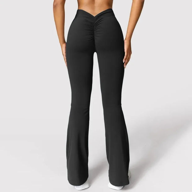 Fashion Micro Horn Leggings Women V-back Waist Sports Pants High Waist Push Up Butt Gym Pants Solid Slim Latin Dance Trousers