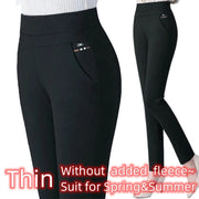 Casual Elegant Long Thin Pants Elastic Waist Black OL Trend Pencil Pants Summer Simple Women New In Clothes Skinny Solid Strip