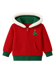 Boys' Christmas Hoodie, Crew Neck with Random Christmas Tree Prints, Family Party Fall & Winter Style