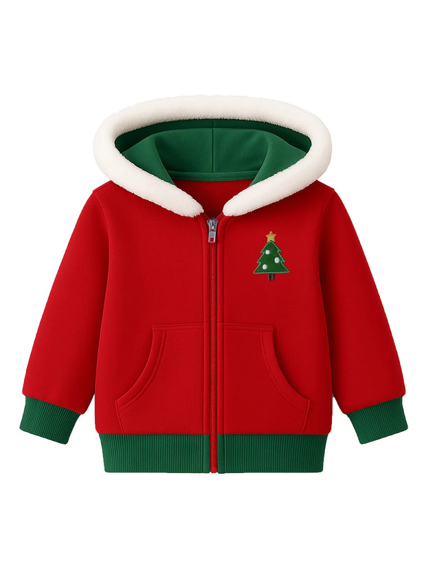 Boys' Christmas Hoodie, Crew Neck with Random Christmas Tree Prints, Family Party Fall & Winter Style