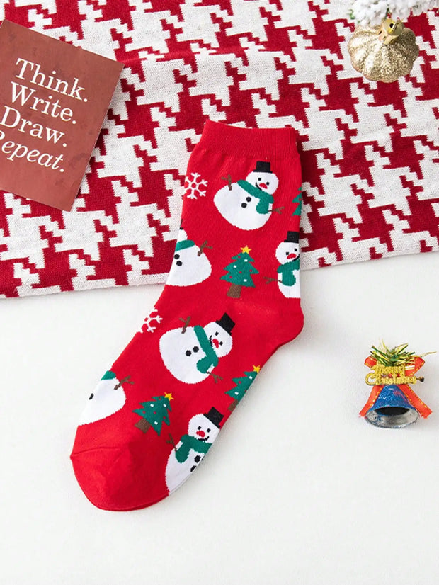Christmas Themed Warm Cotton Socks Cute Feature Single Or Four Pairs Pack Holiday Cheerful Cozy Footwear