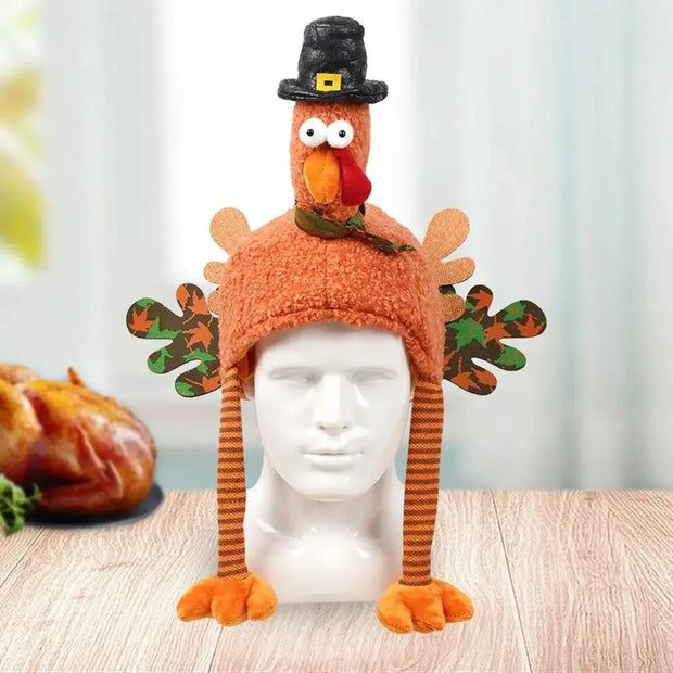 Funny Cartoon Thanksgiving Plush Turkey Hat High-top Orange Halloween Cosplay Costume Handmade Thanksgiving Cap Holiday