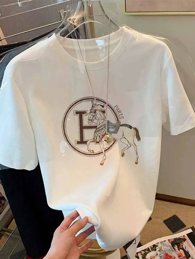 White Ladies New Summer Versatile Women Clothing Fashion Harajuku Personality Graphic T Shirts Aesthetic Clothes Vintage Y2K Top