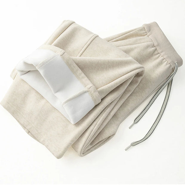 Fall Winter Thicken Plus Fleece Straight Trousers Women Elastic Waist Drawstring Sweatpants High Quality Versatile Jogger Pants