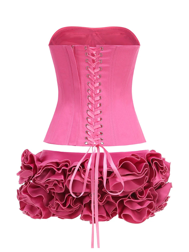 🎀 Birthday Glamour: 2-Piece Red Floral Skirt Set for Women - Perfect for Christmas, Weddings, and Prom Nights! 💃