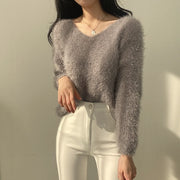 Women's Soft Cozy V-Ne Sweater Autumn Winter Faion Sweet Large V-Ne Knitted Top Women's Faion Trendy Sweater