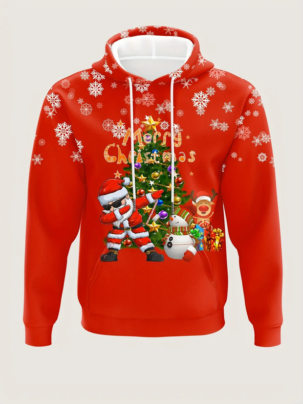 Men's Hooded Hoodies Prints Christmas Theme Santa Claus Graphic Sweatshirt Drawstring Long Sleeve Streetwear Tops Men's Clothing