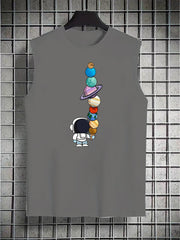 Men's Sleeveless Astronaut Print Tank – Breathable Summer Fitness & Leisure Wear