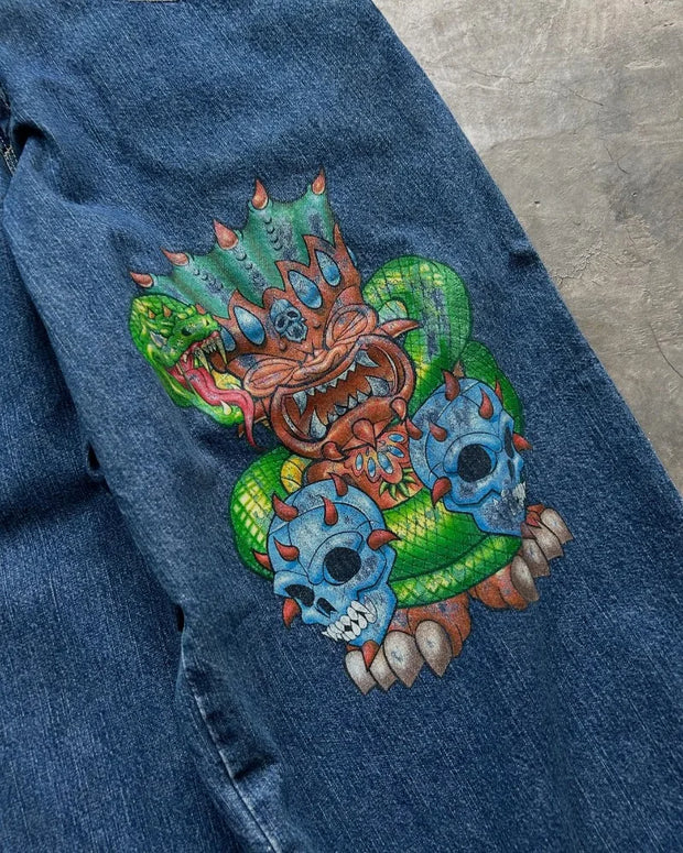 Y2K men Jeans Goth Printed graphic high quality Baggy jeans fashion Hip Hop streetwear men women Harajuku Casual wide leg jeans