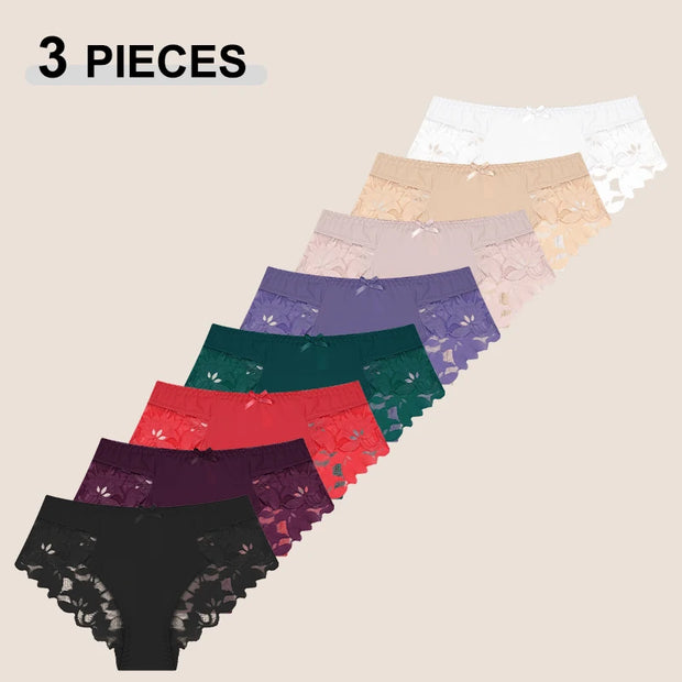 3PCS Women's Lace Seamless Panties – Low Rise, Breathable & Elegant Lingerie (S–XXL)