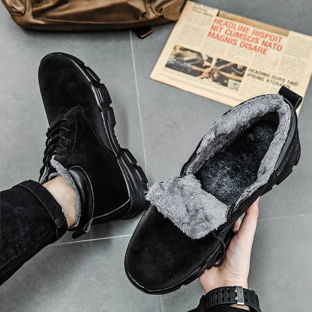 Men's Short Boots Fall/Winter Style Fleece-Lined, Thickened, Warm, Outdoor, Slip-Resistant, Durable High-Top Short Boots for Men