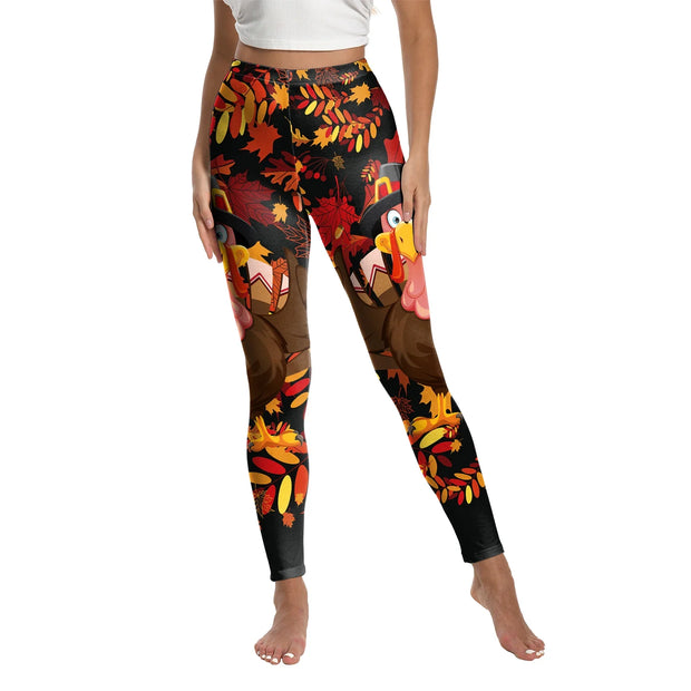 [You're My Secret] Adult Women Turkey Print Leggings for Women Thanksgiving Day Party Skinny Pants Streetwear Yoga Leggings