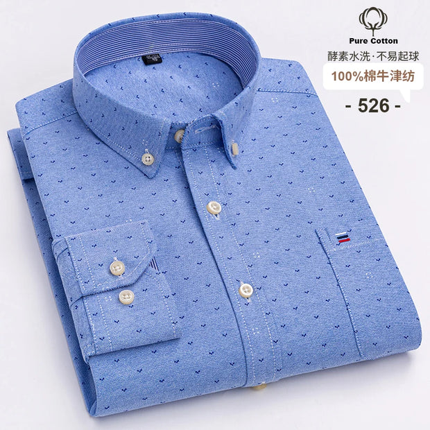 New Men Social Shirt Long Sleeve 100%Pure Cotton Oxford Soft Formal Male Clothes Oversized Pocket Shirt Men clothing S-7XL