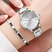 Women’s Elegant Steel Strap Quartz Watch & Love Bracelet Set
