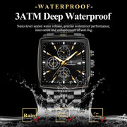 POEDAGAR Men's Square Chronograph Watch – Waterproof, Luminous, Stainless Steel Quartz Timepiece