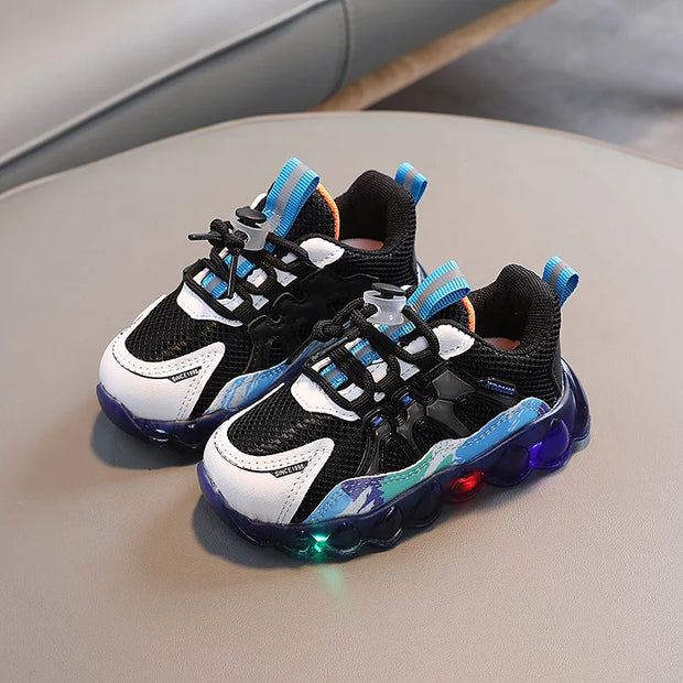 2025Autumn New Kid Sneaker Anti Slip Soft Bottom Boy LED Light Shoes Comfort Versatile Girls Casual Shoe Simple Child Mesh Shoes